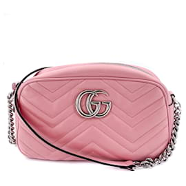 Gucci-Bolsa transversal GG rosa claro Marmont couro matelassê-Rosa