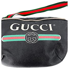 Gucci-Riñonera de piel granulada con estampado Negro-Negro