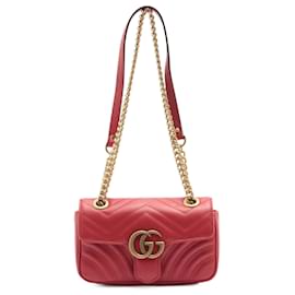 Gucci-Marmont Mini GG Red Leather Shoulder Bag-Red