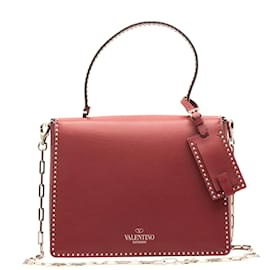 Valentino Garavani-Red Leather Studs Shoulder Bag-Red