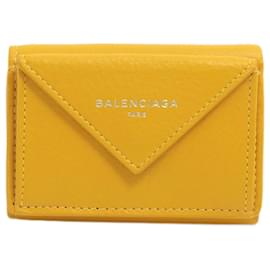Balenciaga-Portafoglio Papier Mini in Pelle Gialla-Giallo