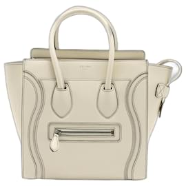Céline-Luggage Micro Shopper Leather White-White