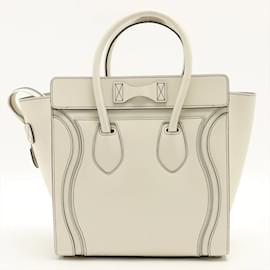 Céline-Luggage Micro Shopper Leather White-White
