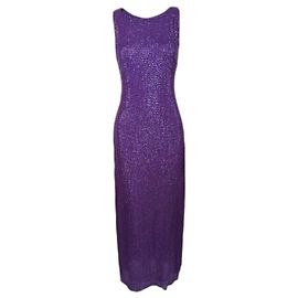 GEORGES RECH Robe de soirée sans manches vintage violette entièrement à sequins, 1990Royaume-Uni 12 Violet