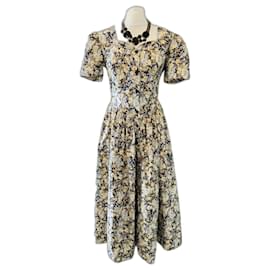 Autre Marque-Laura Ashley Vestido feminino vintage de algodão floral Prairie Chá Reino Unido 14 raro 1980-Multicor