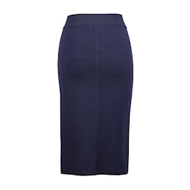 Saint Laurent-Yves Saint Laurent Midi Skirt-Blue,Navy blue