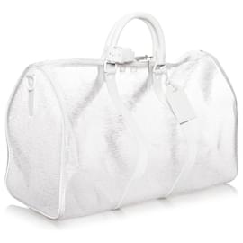 Louis Vuitton-Louis Vuitton White Epi Plage Keepall Bandouliere 50-White