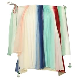 Chloé-Chloé Off-the-Shoulder Rainbow Blouse in Multicolor Silk-Multiple colors