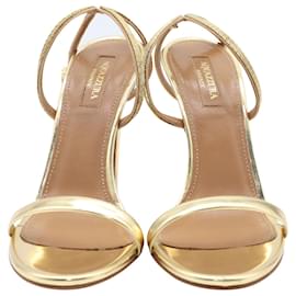 Aquazzura-Aquazzura Cannes 105 Strappy Sandals in Gold Metallic Leather -Golden,Metallic