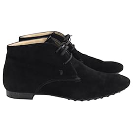 Tod's-Tod's Lace Up Ankle Booties in Black Suede-Black