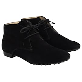 Tod's-Tod's Lace Up Ankle Booties in Black Suede-Black