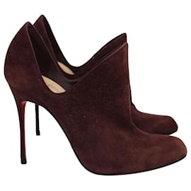 Christian Louboutin-Christian Louboutin Dugueclina 100 Ankle Booties in Burgundy Suede-Red,Dark red