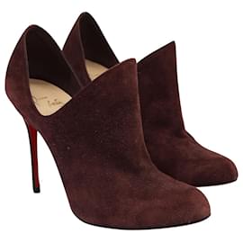Christian Louboutin-Christian Louboutin Dugueclina 100 Ankle Booties in Burgundy Suede-Red,Dark red