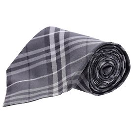 Burberry Plaid Pattern Necktie in Grey Silk Grey