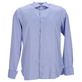 Ermenegildo Zegna-Gritty by Ermenegildo Zegna Button-down Dress Shirt in Blue Cotton-Blue