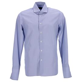 Ermenegildo Zegna-Camisa xadrez Ermenegildo Zegna com botões em algodão azul-Azul