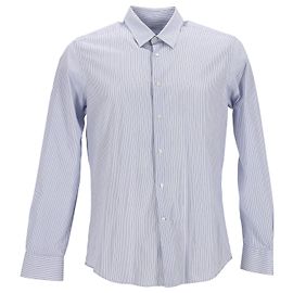 Salvatore Ferragamo Gestreiftes Button-Down-Hemd aus hellblauer Baumwolle Blau Hellblau