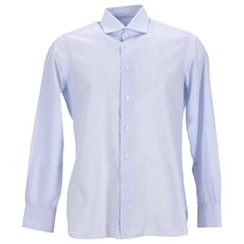 Ermenegildo Zegna-Camisa xadrez Ermenegildo Zegna com botões em algodão azul-Azul