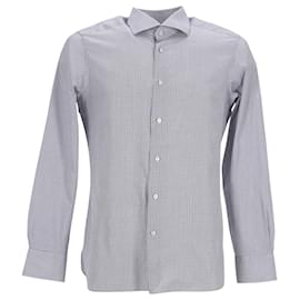 Ermenegildo Zegna-Ermenegildo Zegna Camisa de vestir a cuadros en algodón gris con botones-Gris