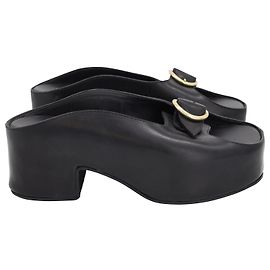 Sandália plataforma com fivela Dries Van Noten em couro preto Preto