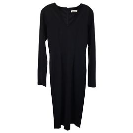 Jil Sander Robe mi-longue à manches longues en viscose noire Noir