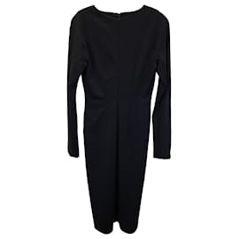 Jil Sander-Jil Sander Long Sleeve Midi Dress in Black Viscose-Black