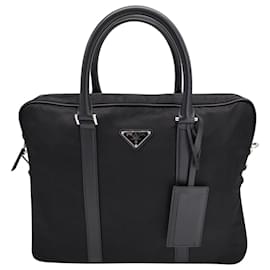 Prada-Prada Saffiano Leather Trim Classic Briefcase in Black Nylon-Black