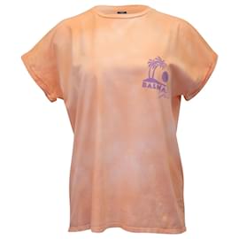 Balmain-Camiseta con cuello redondo y estampado de logo con efecto teñido anudado en algodón coral de Balmain-Coral