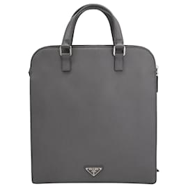 Prada-Prada Lux Briefcase in Grey Epsom Leather-Grey