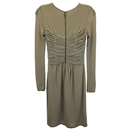 Burberry-Burberry Ruched Bodice Dress in Olive Viscose-Green,Olive green