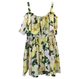 Dolce & Gabbana-Dolce & Gabbana Floral Off-The-Shoulder Mini Dress in Yellow Print Cotton-Other