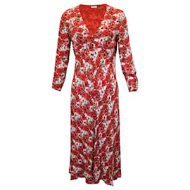 Autre Marque-Robe longue Rixo à col en V et manches longues en viscose rouge à imprimé floral-Autre
