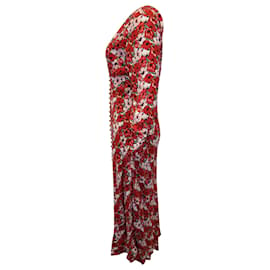 Autre Marque-Rixo V-Neck Long Sleeve Maxi Dress in Red Floral Print Viscose-Other