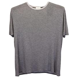 Saint Laurent-T-shirt col rond rayé Saint Laurent en rayonne grise-Gris