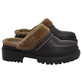 Brunello Cucinelli Shearling Tamancos com sola em couro marrom Marrom