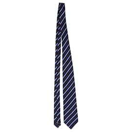 Ermenegildo Zegna-Ermenegildo Zegna Striped Necktie in Navy Blue Silk-Navy blue
