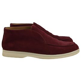 Loro Piana Open Walk Loafers In Burgundy Suede Dark red