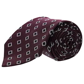 Autre Marque-Ermenegildo Zegna Diamond Pattern Necktie in Burgundy Silk-Dark red