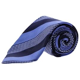 Ermenegildo Zegna-Ermenegildo Zegna Corbata con Estampado de Rayas en Seda Azul-Azul