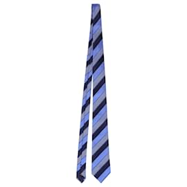 Ermenegildo Zegna-Cravate Rayée Ermenegildo Zegna en Soie Bleue-Bleu