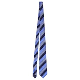 Ermenegildo Zegna-Ermenegildo Zegna Striped Print Necktie in Blue Silk-Blue