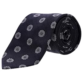 Ermenegildo Zegna-Ermenegildo Zegna Round Pattern Necktie in Navy Silk-Black