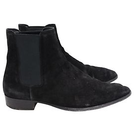 Bottines Chelsea Saint Laurent Wyatt en Daim Noir Noir