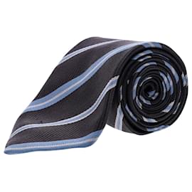 Ermenegildo Zegna-Ermenegildo Zegna Striped Pattern Necktie in Navy Silk-Navy blue