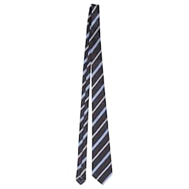 Ermenegildo Zegna-Ermenegildo Zegna Striped Pattern Necktie in Navy Silk-Navy blue