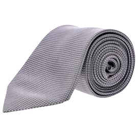 Ermenegildo Zegna-Ermenegildo Zegna Checked Pattern Necktie in Silver Silk-Silvery