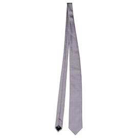 Ermenegildo Zegna-Ermenegildo Zegna Checked Pattern Necktie in Silver Silk-Silvery