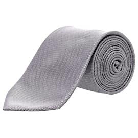 Lanvin Square-Patterned Necktie in Silver Silk Silvery Metallic