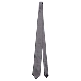 Lanvin-Corbata Lanvin con estampado de cuadrados en seda plateada-Plata,Metálico