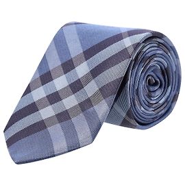 Burberry Plaid Pattern Necktie in Blue Silk Blue